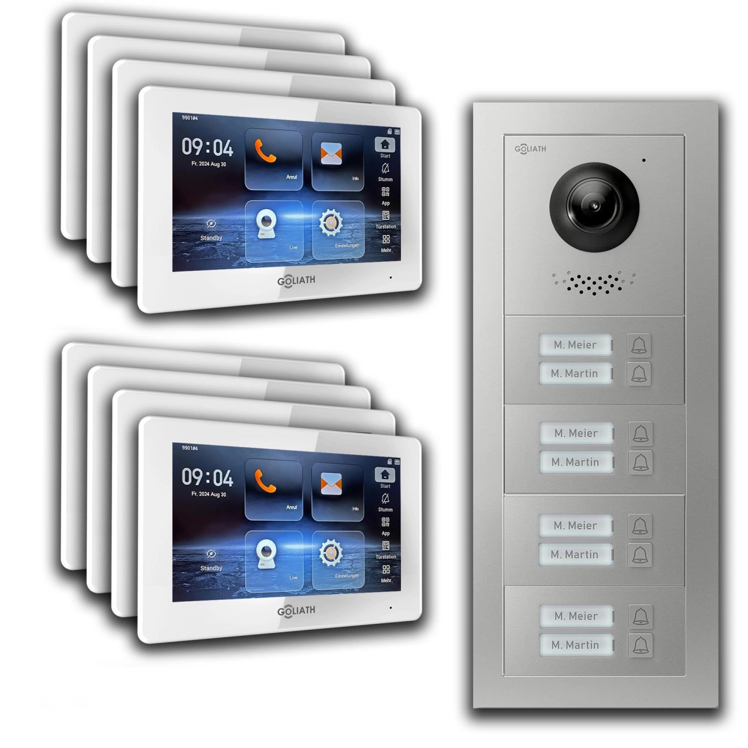 Goliath IP Video Türsprechanlage 8 Familienhaus 7 Zoll Weiß App Silber Unterputz von Goliath intercom