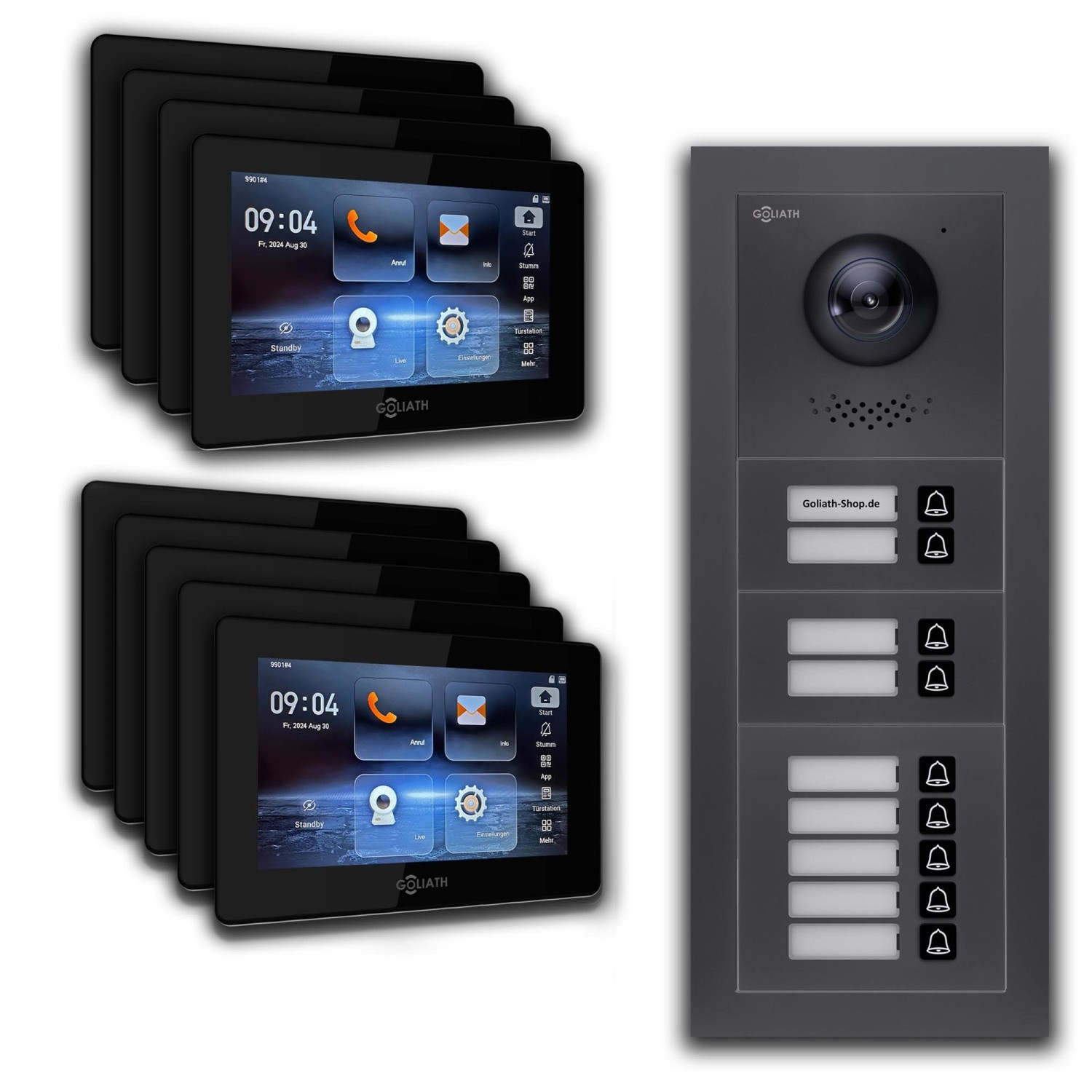 Goliath IP Video Türsprechanlage 9 Familienhaus 7 Zoll Schwarz App Anthrazit Unterputz von Goliath intercom
