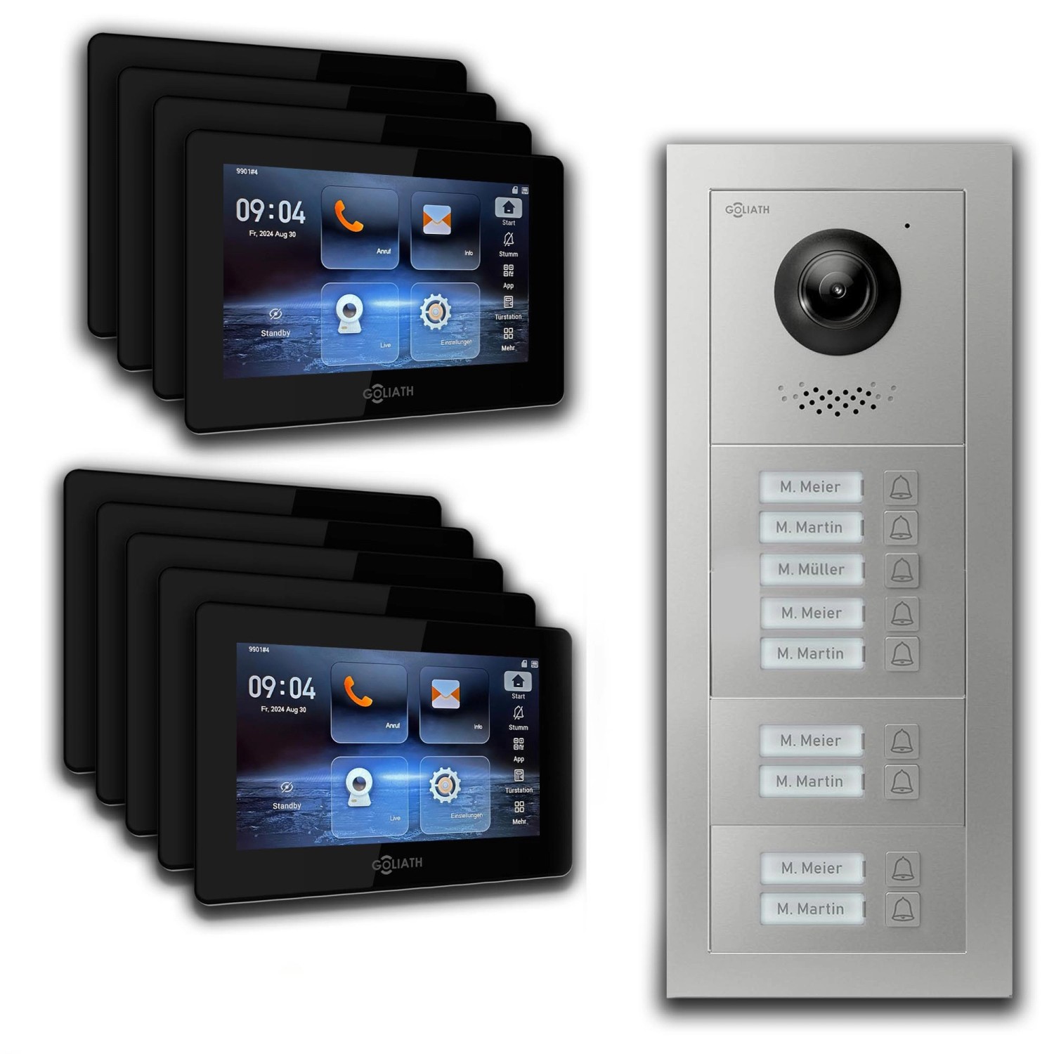 Goliath IP Video Türsprechanlage 9 Familienhaus 7 Zoll Schwarz App Silber Unterputz von Goliath intercom