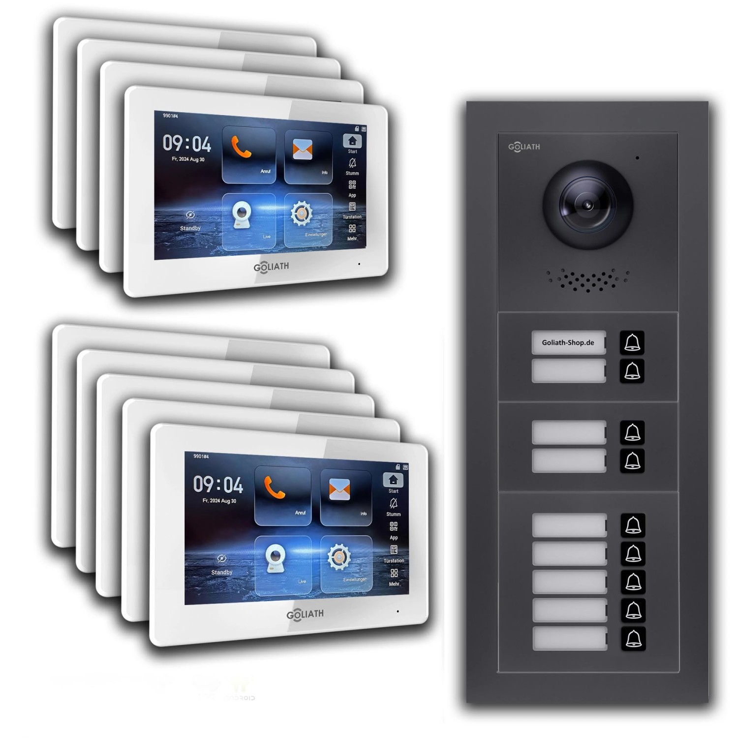 Goliath IP Video Türsprechanlage 9 Familienhaus 7 Zoll Weiß App Anthrazit Unterputz von Goliath intercom