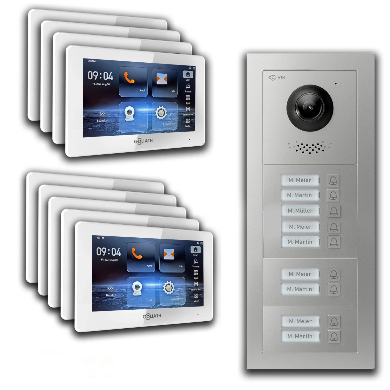 Goliath IP Video Türsprechanlage 9 Familienhaus 7 Zoll Weiß App Silber Unterputz von Goliath intercom