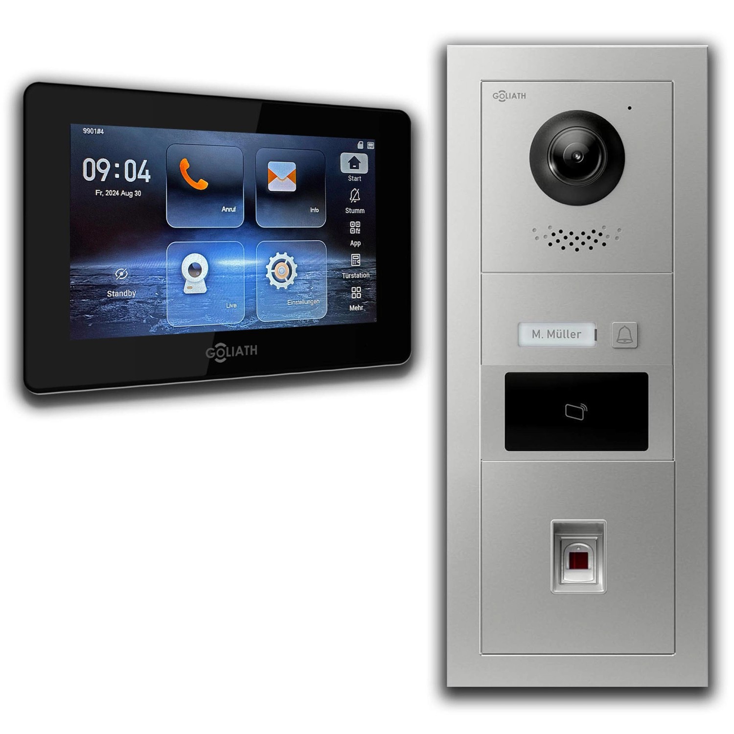 Goliath IP Video Türsprechanlage mit Kamera 7 Zoll Schwarz Fingerprint RFID Silber von Goliath intercom