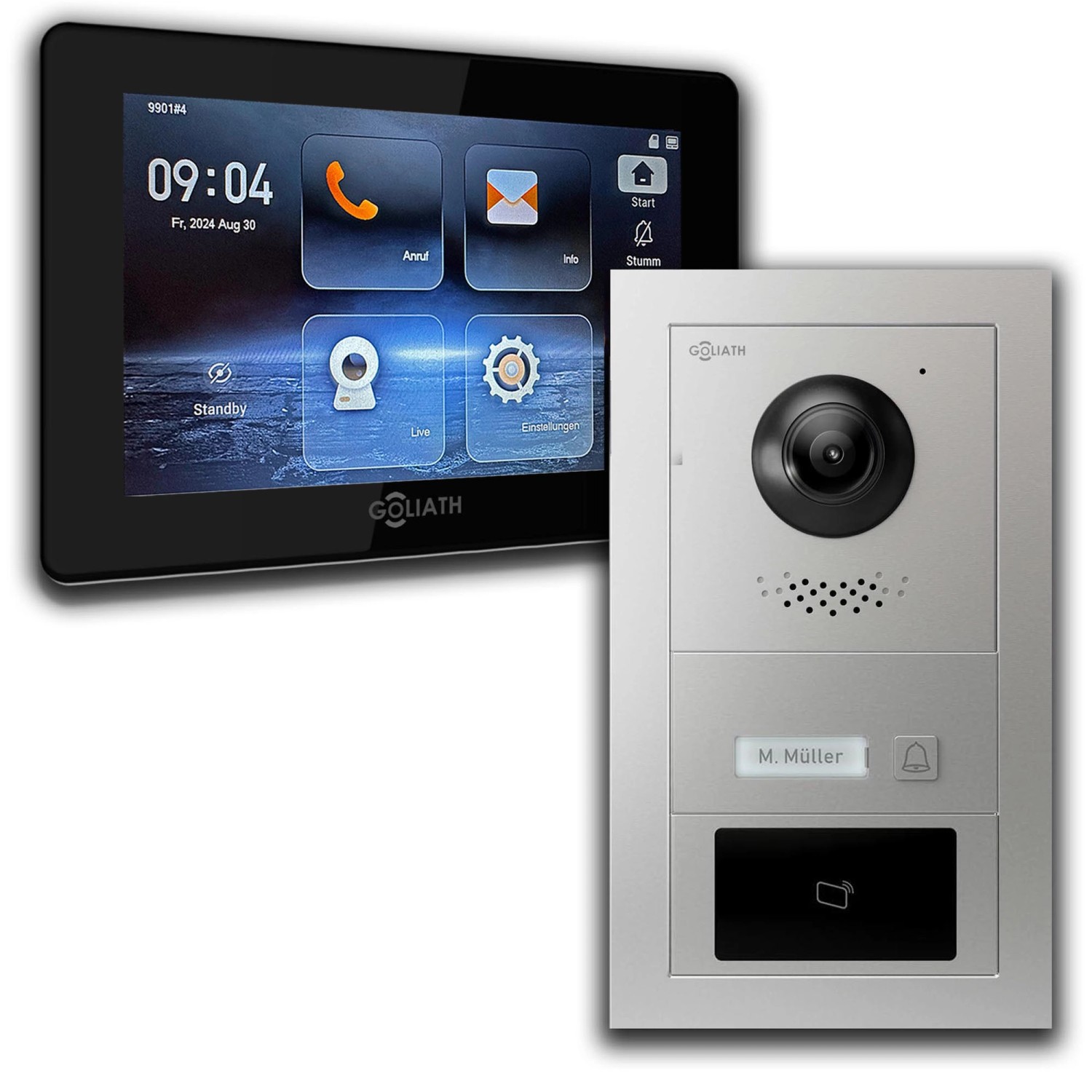 Goliath IP Video Türsprechanlage mit Kamera 7 Zoll Schwarz RFID Silber von Goliath intercom