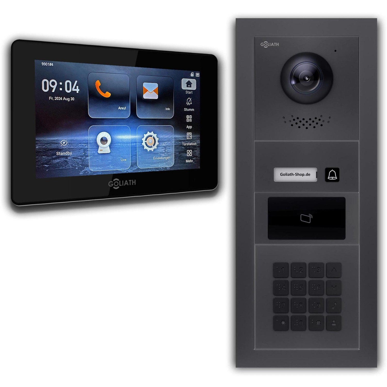 Goliath IP Video Türsprechanlage mit Kamera 7 Zoll Schwarz Zahlencode RFID Anthrazit von Goliath intercom