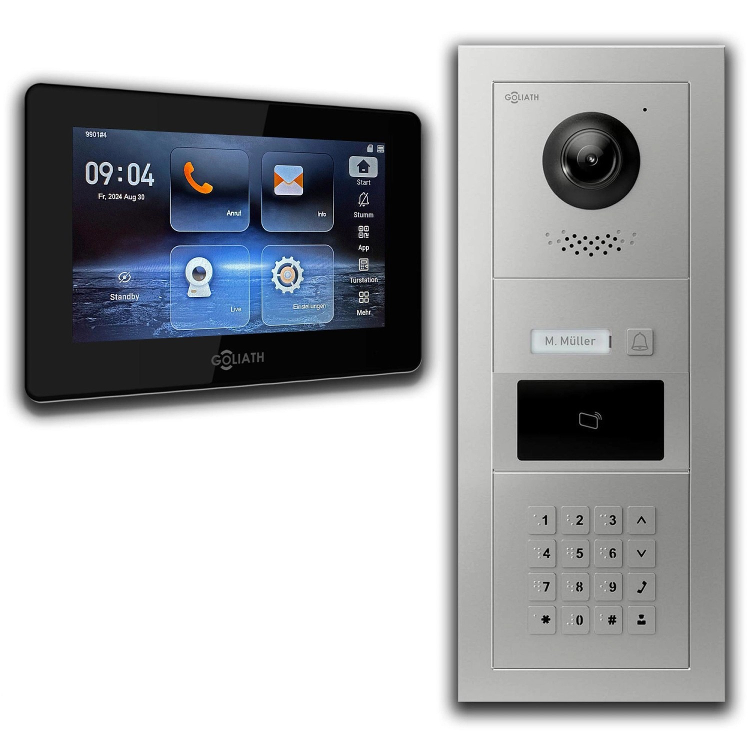 Goliath IP Video Türsprechanlage mit Kamera 7 Zoll Schwarz Zahlencode RFID Silber von Goliath intercom