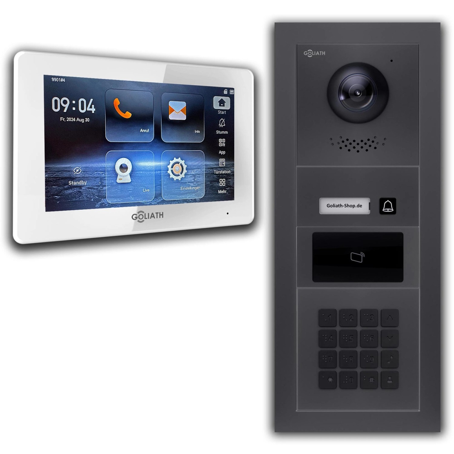 Goliath IP Video Türsprechanlage mit Kamera 7 Zoll Weiß Zahlencode RFID Anthrazit von Goliath intercom