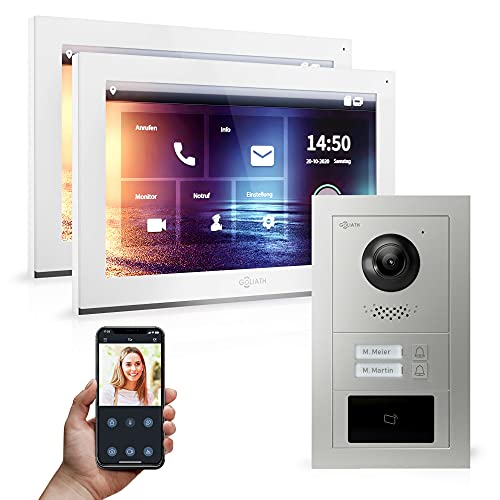 Goliath Hybrid | IP | Full-HD Video Türsprechanlage | App | 1-Fam | 2 x Full-Touchscreen 10" | Aluminium Unterputz Türstation | + RFID | 180° Ultra-Weitwinkel | AV-IPS-532 von Goliath