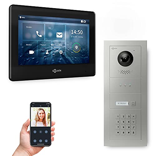 Goliath Hybrid | 2-Draht Bus | Full-HD Video Türsprechanlage | App | 1-Fam | 1 x Full-Touchscreen 7" | Aluminium Unterputz Türstation | + Codeschloss | 180° Ultra-Weitwinkel | AV-BUS-535 von Goliath