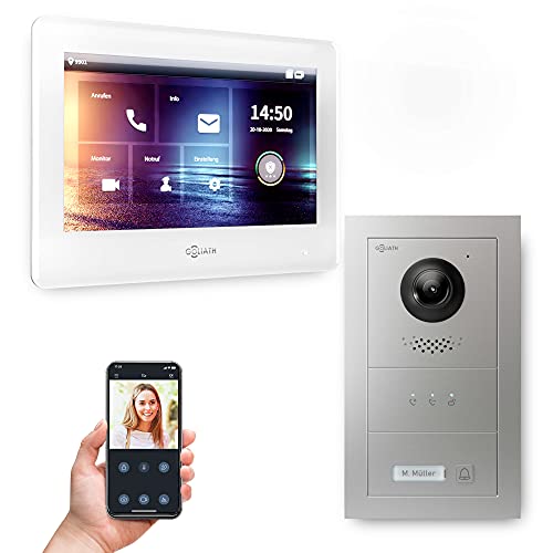 Goliath Hybrid | 2-Draht Bus | Full-HD Video Türsprechanlage | App | 1-Fam | 1 x Full-Touchscreen 7" | Aluminium Unterputz Türstation | + Feedback Modul | 180° Ultra-Weitwinkel | AV-BUS-512 von Goliath