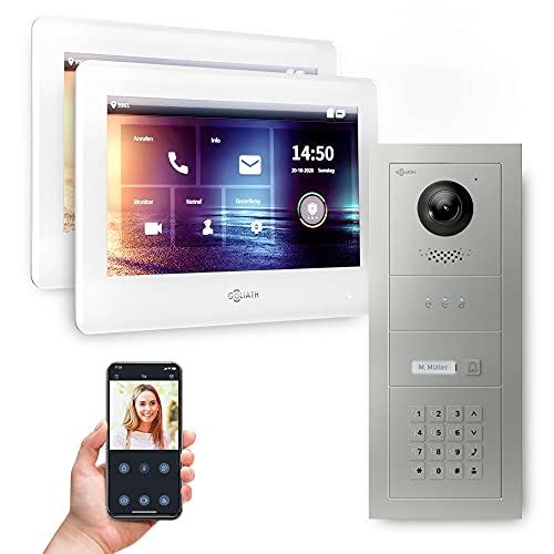 Goliath Hybrid | 2-Draht Bus | Full-HD Video Türsprechanlage | App | 1-Fam | 2 x Full-Touchscreen 7" | Aluminium Unterputz Türstation | + Codeschloss | 180° Ultra-Weitwinkel | AV-BUS-533 von Goliath