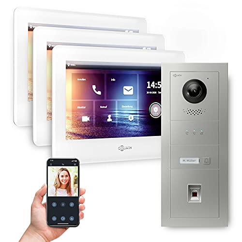 Goliath Hybrid | 2-Draht Bus | Full-HD Video Türsprechanlage | App | 1-Fam | 3 x Full-Touchscreen 7" | Aluminium Unterputz Türstation | + Fingerprint | 180° Ultra-Weitwinkel | AV-BUS-540 von Goliath