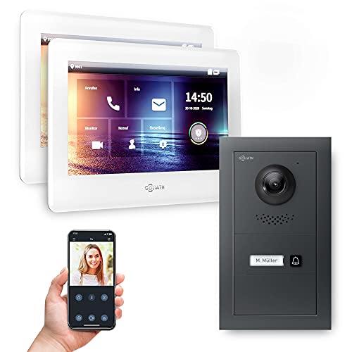 Goliath Hybrid | 2-Draht | Full-HD Video Türsprechanlage | App | 1-Fam | 2 x Full-Touchscreen 7" | Aluminium Unterputz Türstation | + Blanko Modul | 180° Ultra-Weitwinkel | AV-BUS-601 von Goliath