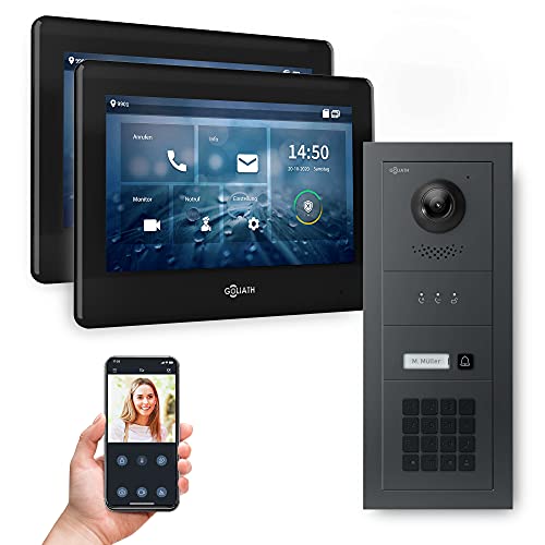 Goliath Hybrid | 2-Draht | Full-HD Video Türsprechanlage | App | 1-Fam | 2 x Full-Touchscreen 7" | Aluminium Unterputz Türstation | + Codeschloss | 180° Ultra-Weitwinkel | AV-BUS-636 von Goliath