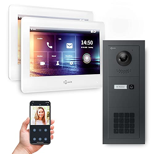 Goliath Hybrid | 2-Draht | Full-HD Video Türsprechanlage | App | 1-Fam | 2 x Full-Touchscreen 7" | Aluminium Unterputz Türstation | + Codeschloss | 180° Ultra-Weitwinkel | AV-BUS-651 von Goliath