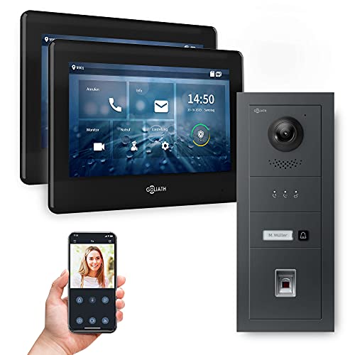 Goliath Hybrid | 2-Draht | Full-HD Video Türsprechanlage | App | 1-Fam | 2 x Full-Touchscreen 7" | Aluminium Unterputz Türstation | + Fingerprint | 180° Ultra-Weitwinkel | AV-BUS-642 von Goliath