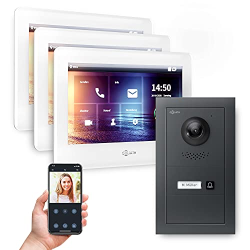 Goliath Hybrid | 2-Draht | Full-HD Video Türsprechanlage | App | 1-Fam | 3 x Full-Touchscreen 7" | Aluminium Unterputz Türstation | + Blanko Modul | 180° Ultra-Weitwinkel | AV-BUS-602 von Goliath
