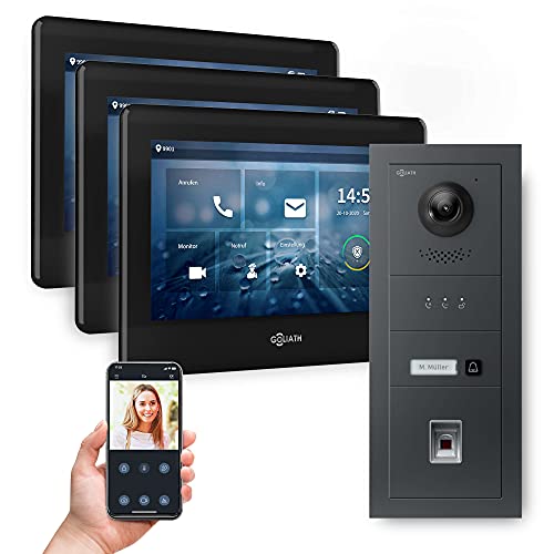 Goliath Hybrid | 2-Draht | Full-HD Video Türsprechanlage | App | 1-Fam | 3 x Full-Touchscreen 7" | Aluminium Unterputz Türstation | + Fingerprint | 180° Ultra-Weitwinkel | AV-BUS-643 von Goliath