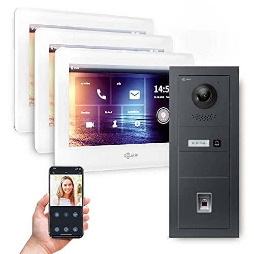 Goliath Hybrid | 2-Draht | Full-HD Video Türsprechanlage | App | 1-Fam | 3 x Full-Touchscreen 7" | Aluminium Unterputz Türstation | + Fingerprint | 180° Ultra-Weitwinkel | AV-BUS-646 von Goliath