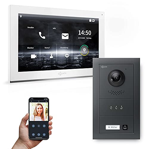 Goliath Hybrid | IP | Full-HD Video Türsprechanlage | App | 1-Fam | 1 x Full-Touchscreen 10" | Aluminium Unterputz Türstation | + Feedback Modul | 180° Ultra-Weitwinkel | AV-IPS-618 von Goliath