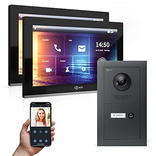 Goliath Hybrid | IP | Full-HD Video Türsprechanlage | App | 1-Fam | 2 x Full-Touchscreen 10" | Aluminium Unterputz Türstation | + Blanko Modul | 180° Ultra-Weitwinkel | AV-IPS-604 von Goliath