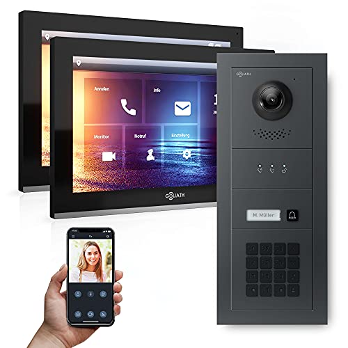 Goliath Hybrid | IP | Full-HD Video Türsprechanlage | App | 1-Fam | 2 x Full-Touchscreen 10" | Aluminium Unterputz Türstation | + Codeschloss | 180° Ultra-Weitwinkel | AV-IPS-642 von Goliath