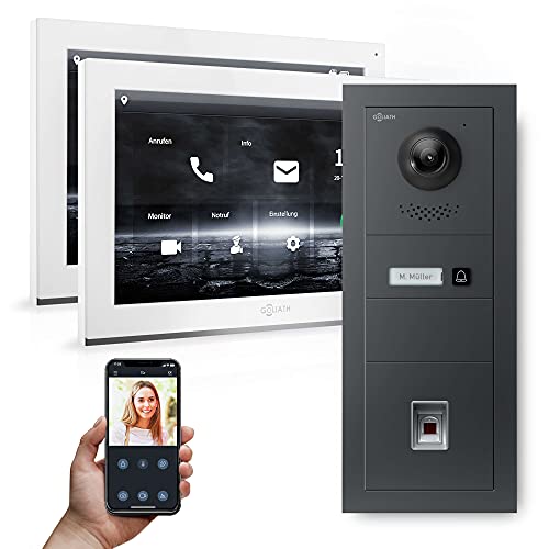 GOLIATH Hybrid IP Video Türsprechanlage – 2X 10 Full-Touchscreen Monitor, Aluminium Unterputz Türstation, Fingerabdruckscanner, 180° Ultra-Weitwinkel Kamera, AV-IPS-651 von Goliath