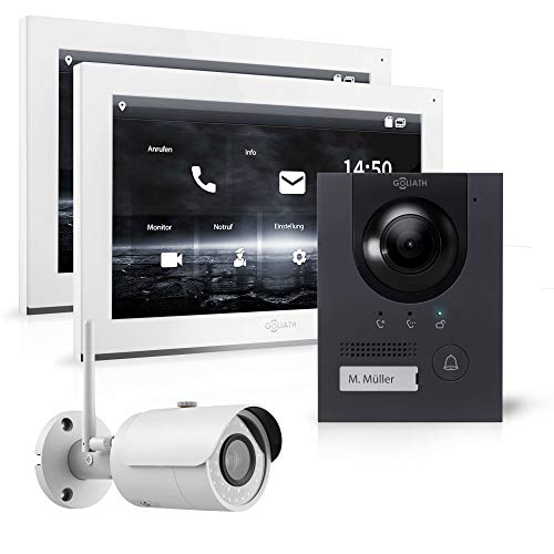 Goliath Hybrid | IP | Full-HD Video Türsprechanlage | App | 1-Fam | 2 x Full-Touchscreen 25,4 cm (10") | Aluminium Unterputz Türstation | 180° Ultra-Weitwinkel | AV-IPS-128 von Goliath