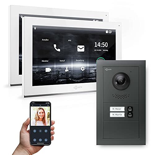 Goliath Hybrid - IP | Full-HD Video Türsprechanlage | App | 2-Fam | 2 x Full-Touchscreen 10" | Aluminium Unterputz Türstation | + Blanko Modul | 180° Ultra-Weitwinkel | AV-IPS-631 von Goliath