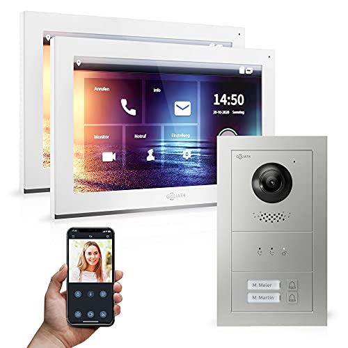 Goliath Hybrid | IP | Full-HD Video Türsprechanlage | App | 2-Fam | 2 x Full-Touchscreen 10" | Aluminium Unterputz Türstation | + Feedback Modul | 180° Ultra-Weitwinkel | AV-IPS-530 von Goliath