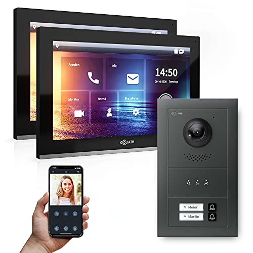 Goliath Hybrid | IP | Full-HD Video Türsprechanlage | App | 2-Fam | 2 x Full-Touchscreen 10" | Aluminium Unterputz Türstation | + Feedback Modul | 180° Ultra-Weitwinkel | AV-IPS-633 von Goliath