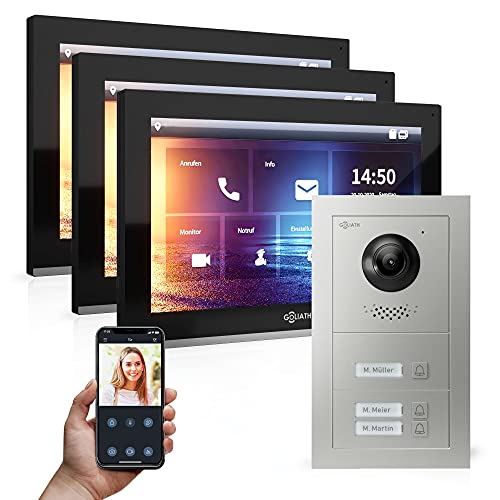 Goliath Hybrid - IP | Full-HD Video Türsprechanlage | App | 3-Fam | 3 x Full-Touchscreen 10" | Aluminium Unterputz Türstation | 3 Klingel | 180° Ultra-Weitwinkel | AV-IPS-537 von Goliath