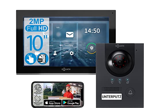 Goliath IP - Unterputz Türklingel mit Türöffner | 180° Full HD Kamera | Smartphone App | Touchscreen Monitor | Gegensprechanlage | Video Türsprechanlage mit Kamera | 1 Familienhaus Set | AV-IPS-106 von Goliath
