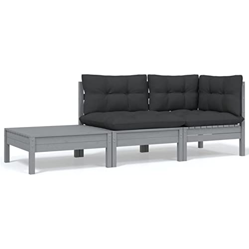 Goliraya 3-TLG. Garten Lounge Set mit Kissen Gartensofa Set Gartenlounge Garten Sitzgruppe Ecklounge GartenmöbelLoungegruppe Sitzgruppe für Terrasse Garten, Grau Massivholz Kiefer von Goliraya