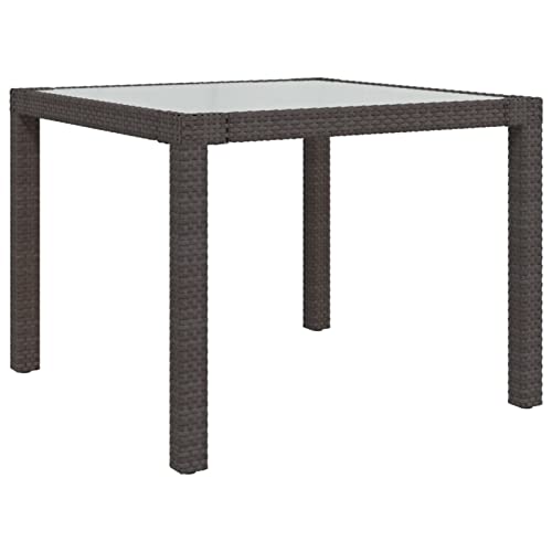 Goliraya Gartentisch Terrassentisch Balkontisch Gartenmöbel Esstisch Tisch Gehärtetes Glas Poly Rattan Braun 90x90x75 cm von Goliraya