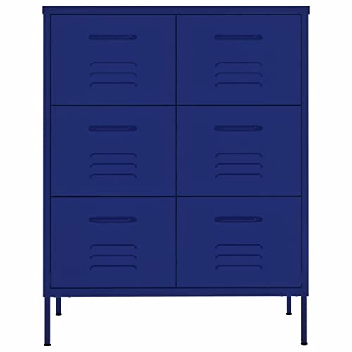 Goliraya Schubladenschrank Sideboard Kommode Stahlschrank Beistellschrank Mehrzweckschrank Bücherschrank Metallschrank Stahl Marineblau 80x35x101,5 cm von Goliraya