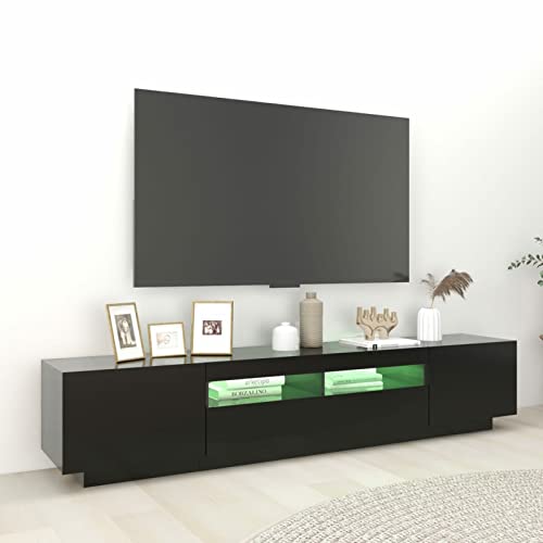 Goliraya TV Schrank mit LED-Leuchten Lowboard Sideboard Fernsehschrank Fernsehtisch TV Möbel Tisch Board HiFi-Schrank Schwarz 200 x 35 x 40 cm (B x T x H) von Goliraya
