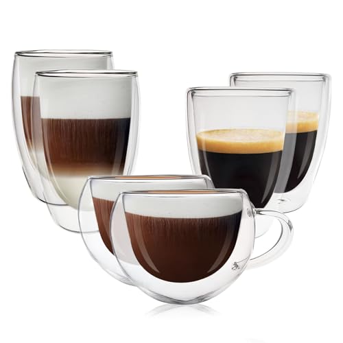 Goliving doppelwandige Gläser Set, 6er Pack bestehend aus Espresso-Tassen Set, Cappuccino Gläser und Latte Macchiato Gläser doppelwandig, Thermotasse spülmaschinenfest von Goliving