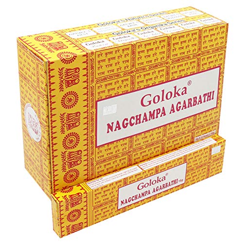 GOLOKA Nag Champa Agarbatti Masala-Räucherstäbchen, handgerollt, 12 Packungen mit je 16 g in einer Box, Export-Qualitätsprodukt von Goloka