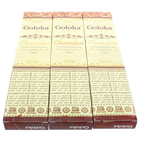 Goloka Masala-Räucherstäbchen, aus Sandelholz, Duft Chandan, Bundle of 3 Packs von Goloka