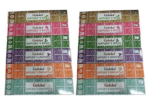 Original neue Goloka Räucherstäbchen Nature'sortierte Mix Räucherstäbchen, 15 g, 12 Packungen à Goloka Räucherstäbchen mit Nature's Nest, Goloka Nature's-Nature'Goloka Räucherstäbchen Lavendel, Rose Goloka Nature's, Goloka Nature'Meditation, s, Parijatha Goloka Räucherstäbchen Nature's Basilikum ^2 je 6 Verschiedene Düfte Original neue Goloka Räucherstäbchen Nature'sortierte Mix Räucherstäbchen, 15 g, 12 Packungen à Goloka Räucherstäbchen mit Nature's Nest, Goloka Nature's-Nature'Goloka Räucherstäbchen Lavendel, Rose Goloka Nature's, Goloka Nature'Meditation, s, Parijatha Goloka Räucherstäbchen Nature's Basilikum ^2 je 6 Verschiedene Düfte von Goloka
