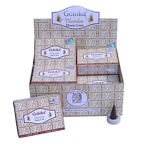 Räucherkegel Goloka Chandan Dhoop Cones 12 Schachteln 120 Kegel mit Halter Duft Aroma Großpackung Vorrat von Goloka