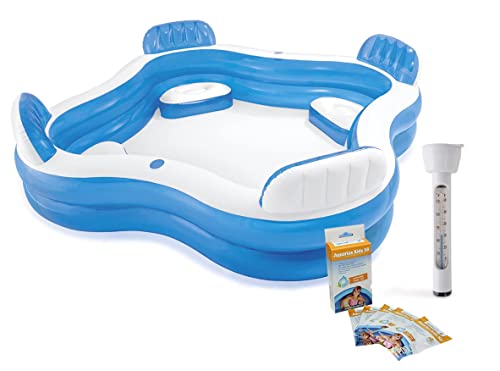 INTEX 56475NP - Swimcenter - Family Lounge Pool (229x229x66cm) + Wasserpflegemittel & Thermometer von Gomazing