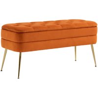 Gepolsterte Polsterbank mit Stauraum 2-in-1, Samtgepolsterte Sitzfläche, goldene Metallfüße, Orange von Gomyway