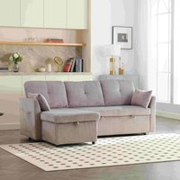 L-förmiges Samt-Sofa, ausziehbares und umwandelbares Schlafsofa mit Stauraumsitzen, Hellgrau von Gomyway