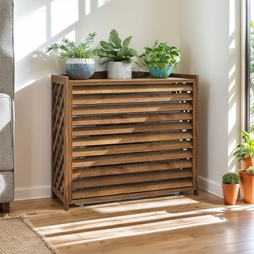 Abdeckung Klimaanlage Außengerät Sichtschutzzaun Holz Verkleidung Wärmepumpe Klimaanlage Außengerät Lamellenzaun Wasserdicht UV-Schutz Schutzgitter Für Klimaanlagen Und Wärmepumpen Aussengerät(110x50x von GonTzolkin