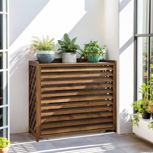GonTzolkin Abdeckung Klimaanlage Außengerät Holz Klimaanlage Abdeckung Außengerät Schutzgitter Für Klimaanlagen Wärmepumpen Sichtschutzzaun Holz Verkleidung Klimaanlage(86x35x80cm) von GonTzolkin