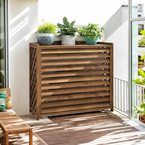 Klimaanlage Abdeckung Außengerät Holz Balkont Klimaanlage Sichtschutzzaun Holz Verkleidung Für Klimaanlagen Außengerät Und Wärmepumpen Wetterfest UV-Schutz Blumenregal(100x44x93cm) von GonTzolkin