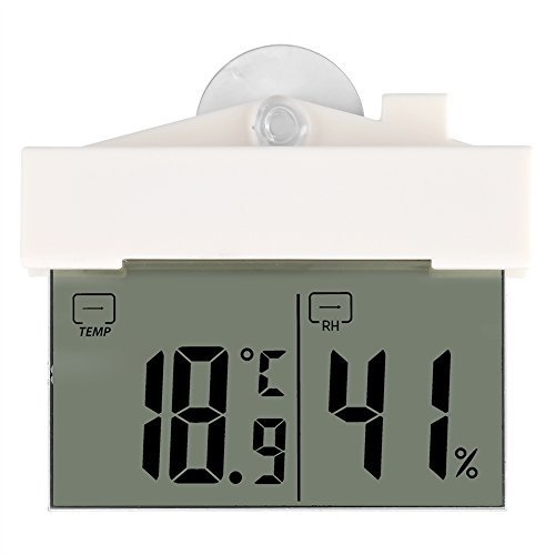 Gonetre Digitales Thermometer, Hydrometer, LCD, Großes Display, Wetterstation mit Saugnapf, für den Innen- und Außenbereich, Heimgebrauch, Durchsichtiger ABS-Kunststoff, 110 X 92 X 23 Mm von Gonetre