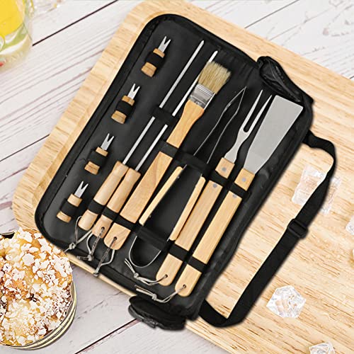 Gonetre Edelstahl Grillwerkzeug Set Holzgriff BBQ Utensils Picknick -Grill -Kit von Gonetre