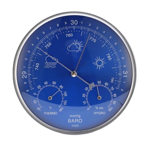 Gonetre Thermometer Barometer Hygrometer 3 in 1 Große Genaue Wetterstation Instrument für Innenräume Im Freien Gebrauch Blau Aluminium 180 Mm von Gonetre